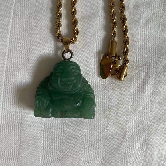 Natural Nephrite Jade lucky Buddha Pendents for couples gold-plated chain - Picture 11 of 14